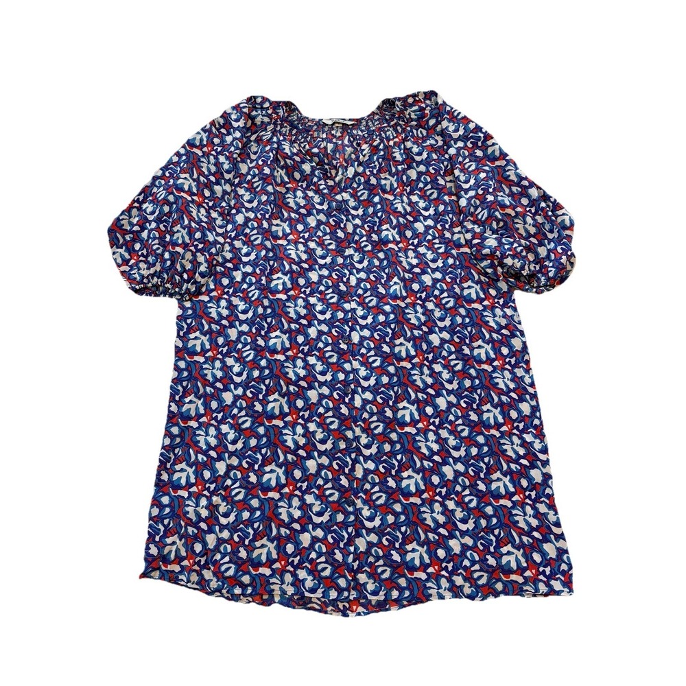 Tucker Dress Large 100% Silk Blue Short Sleeve Button Front Made‎ In USA